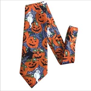 Dino Romaro Halloween Necktie Jack O Lanterns Ghosts Bats Witches Spiderwebs